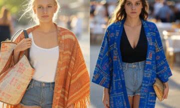 Kobieta dwudziestoletnia w kimono z frędzlami – Egzotyczna lekkość