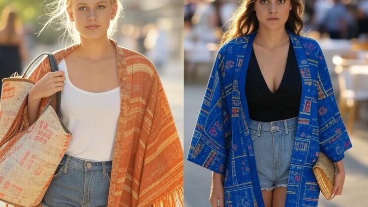 Kobieta dwudziestoletnia w kimono z frędzlami – Egzotyczna lekkość