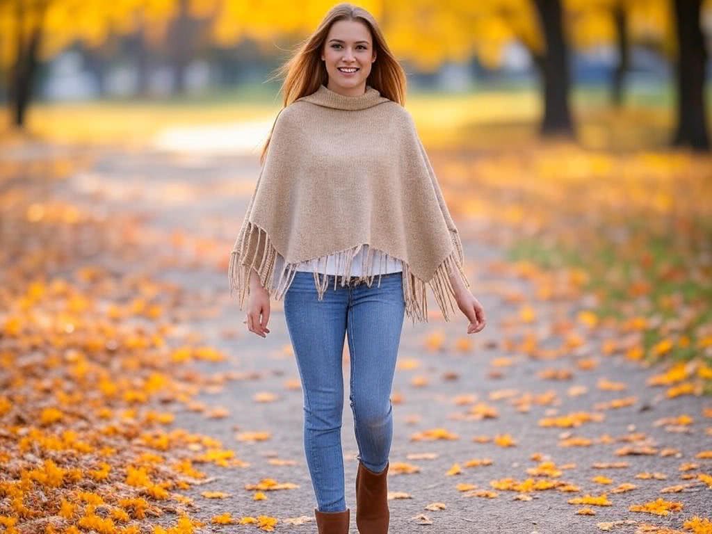 Ponczo wełniane. Ciepłe i stylowe, z frędzlami lub etnicznymi wzorami – na jesienne spacery