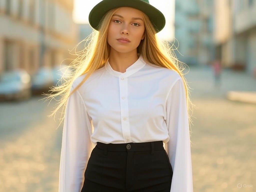 Spodnie z wysokim stanem i koszula – Androgyniczny szyk. Inspiracja stylem Marleny Dietrich – szerokie spodnie, biała koszula i kapelusz fedora dla odważnych kobiet