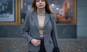 Grafitowa Marynarka z Wełny na Wieczorne Wyjście do Kina