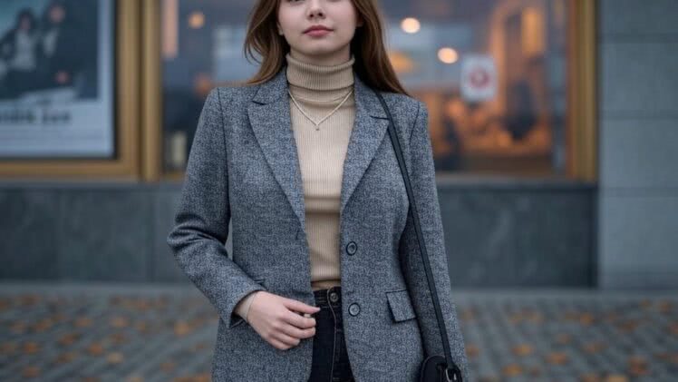 Grafitowa Marynarka z Wełny na Wieczorne Wyjście do Kina