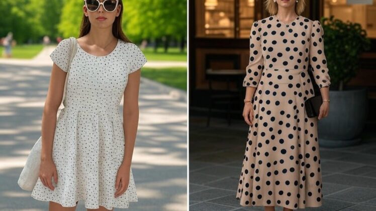 Sukienka w grochy – Retro print w nowoczesnej odsłonie. Jak nosić sukienkę w grochy z lat 30., np. z nowoczesnymi sneakersami na dzień lub szpilkami na wieczór