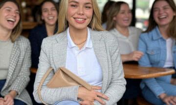 Casualowy garnitur w jasnym szarym odcieniu na weekendowy brunch