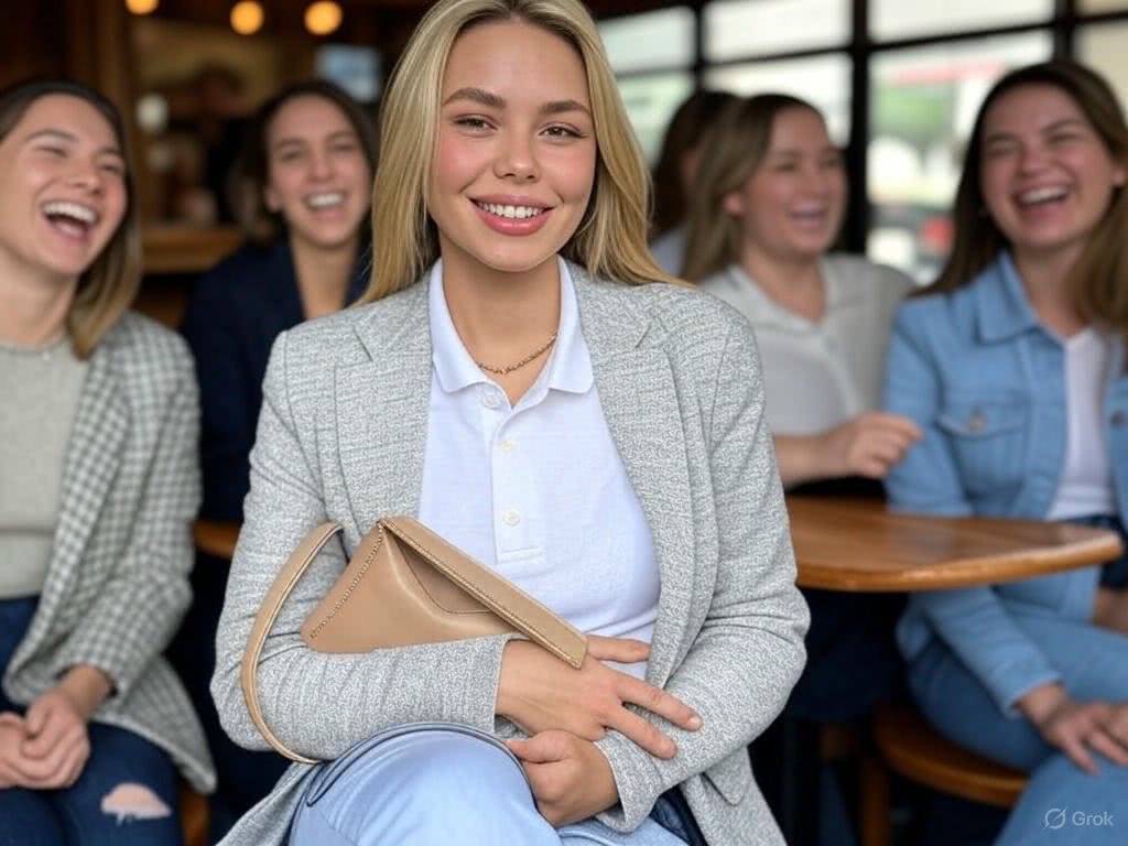 Casualowy garnitur w jasnym szarym odcieniu na weekendowy brunch