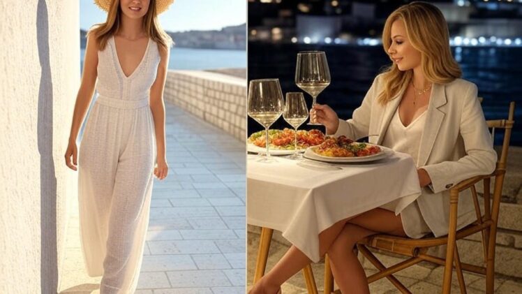 Chorwacja i Dubrownik – Zwiedzanie murów i kolacja nad Adriatykiem: Dzień w lekkim kombinezonie i kapeluszu na słońce, wieczór w marynarce z lnu i sukience slip dress na kolację w hotelu