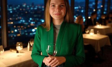 Szmaragdowa marynarka z wąskimi klapami na kolację z przyjaciółmi