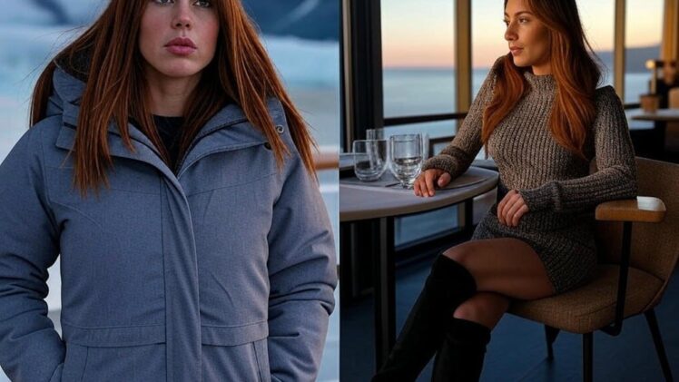 Alaska i Anchorage – Moda na lodowce i wieczór w porcie: Dzień – ocieplana parka, spodnie trekkingowe i czapka na chłodny wiatr. Wieczór – sukienka z dzianiny i kozaki na kolację z widokiem na morze
