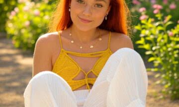 Moda na Lato: Ruda Bogini w Żółtym Crop-Topie