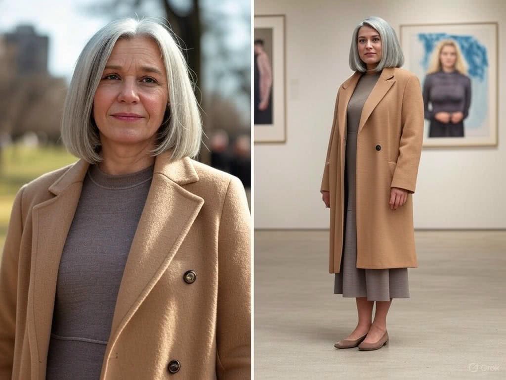 50-letnia kobieta w płaszczu z kaszmiru – Luksus na co dzień