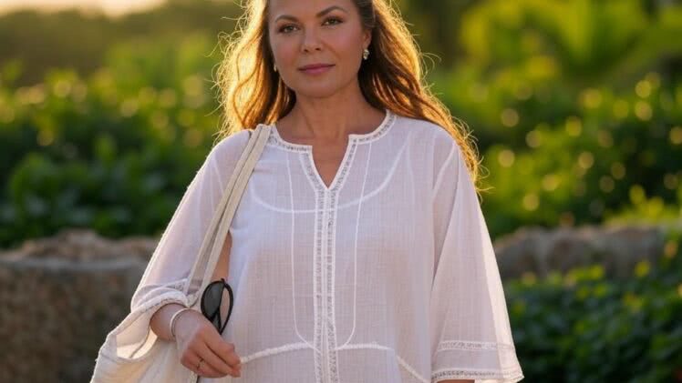 Szykowna 40-tka w tunice z haftami – Egzotyczna elegancja