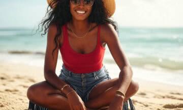 Wakacyjna stylizacja dla ciemnowłosej bogini plaży