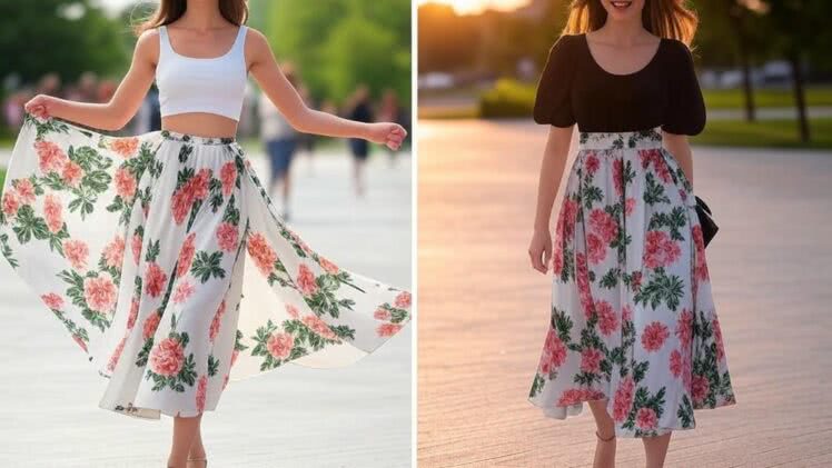 Kobieta dwudziestoletnia w spódnicy z szyfonu – Egzotyczny powiew