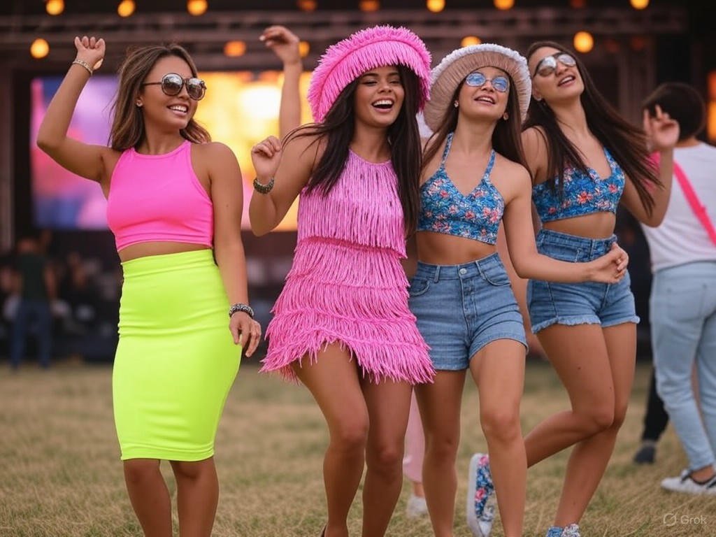 Moda festiwalowa – Jak się wyróżnić w tłumie latem: Porady dotyczące tworzenia odważnych stylizacji na letnie festiwale, np. z frędzlami, neonami i wygodnymi butami