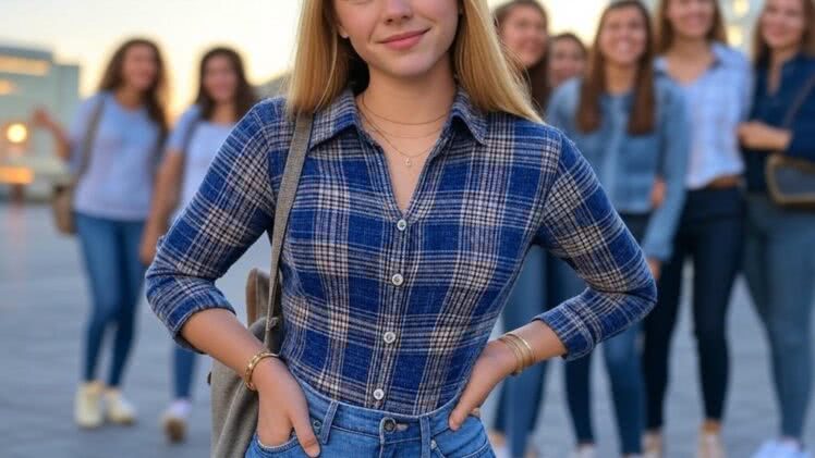 Dopasowana koszula w kratę w odcieniach granatu – idealna na wieczór z przyjaciółmi