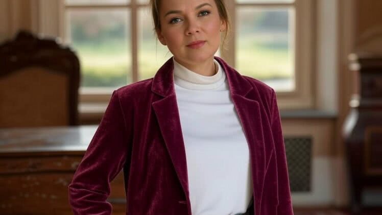 50-letnia kobieta w żakiecie z aksamitu – Wieczorowa elegancja