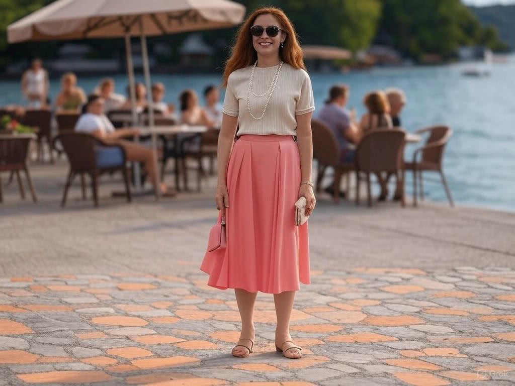 Spódnica Midi w Czerwonym Pastelowym Odcieniu – Idealny Strój na Eleganckie Spotkanie w Kawiarni