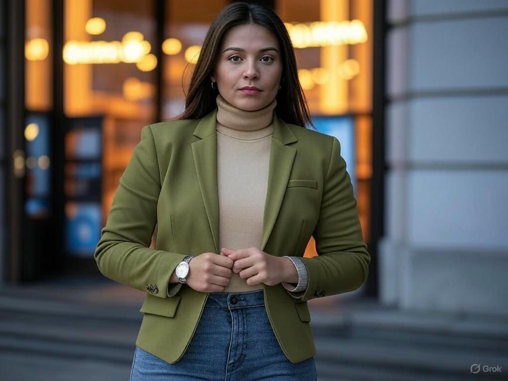 Wąska marynarka w odcieniu oliwki – Twój klucz do stylowego wieczoru w kinie