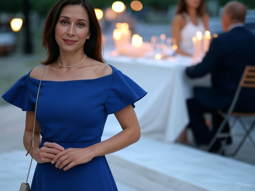 Wyzwolona 40-tka w sukience z odkrytymi ramionami – Subtelna zmysłowość