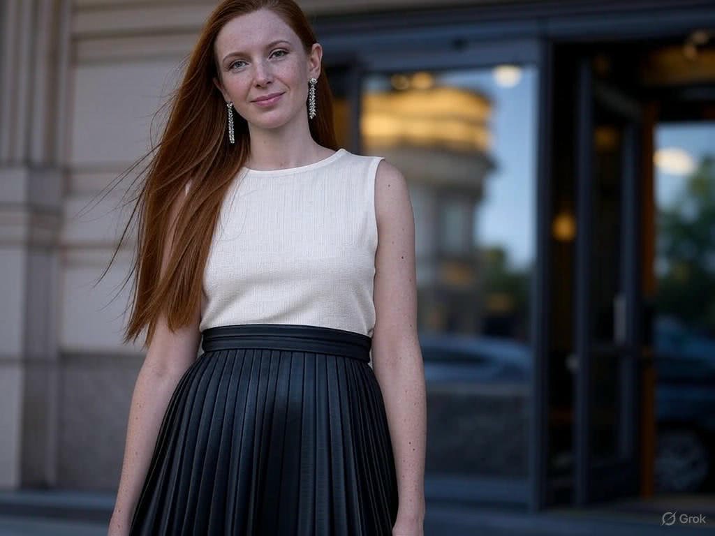 Skórzana spódnica w kolorze czerni z plisami na wieczorne wyjście do teatru