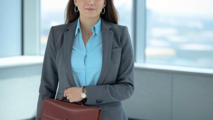 Stonowany garnitur w kolorze grafitu, zestawiony z pastelową koszulą i brązowymi butami oksfordami na popołudniowe spotkanie z klientami