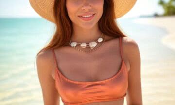 Minikini w odcieniu miedzi – Metaliczny blask na plaży