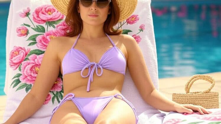 Bikini w odcieniu lawendy – Romantyzm przy basenie