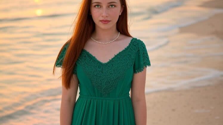Szmaragdowa Sukienka z Koronką na Wieczór Przy Plaży