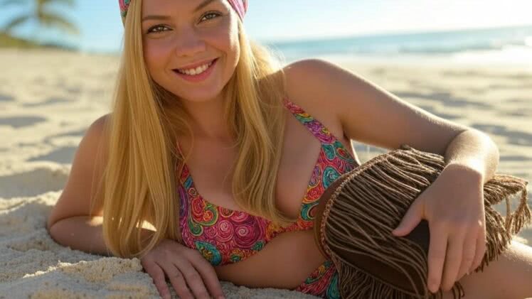 Retro bikini z lat 70. – Psychodeliczne wzory na plaży