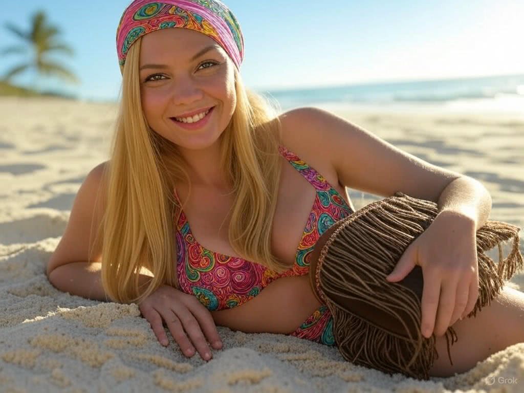 Retro bikini z lat 70. – Psychodeliczne wzory na plaży