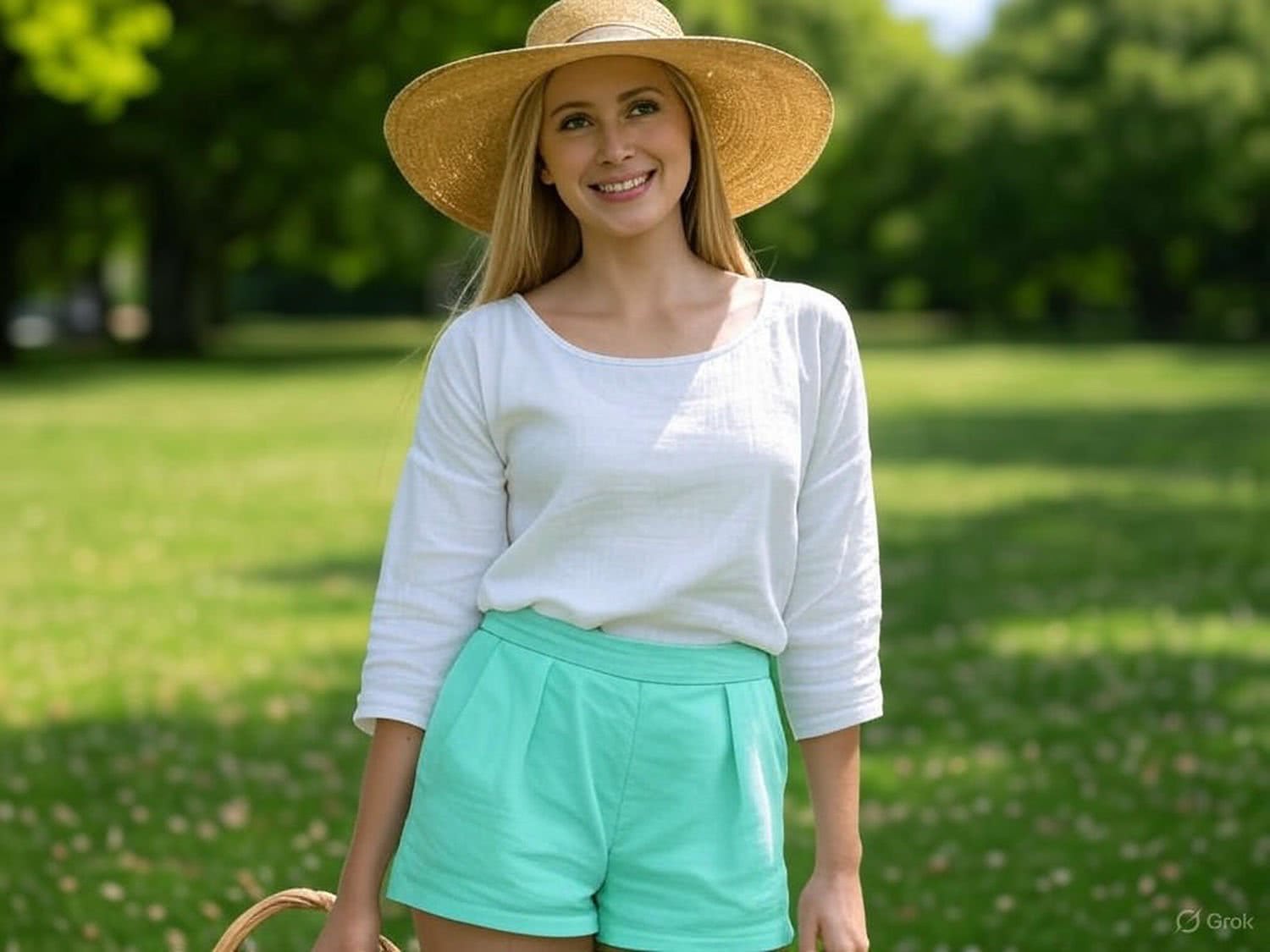 Lniane Szorty w Odcieniu Mięty – Idealny Strój na Piknik w Upalny Dzień