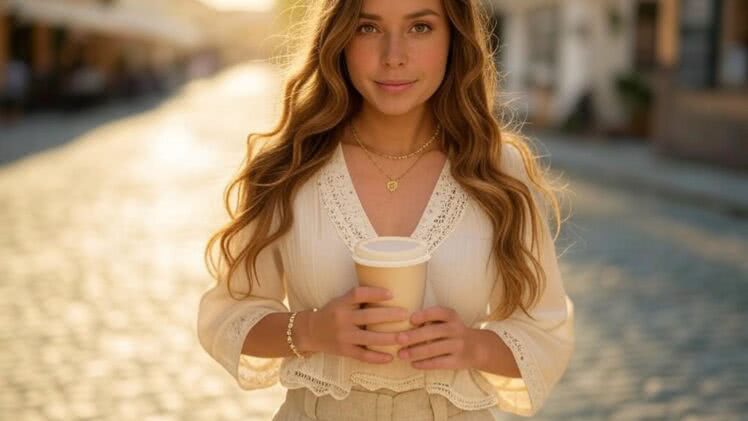 Kobieca koszula w odcieniu kremowym z koronkowym wykończeniem na letnie zwiedzanie