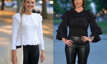 Top z falbanami: Delikatny i dziewczęcy top, który podkreśli Twój styl w bieli lub czerni, do spodni i spódnic