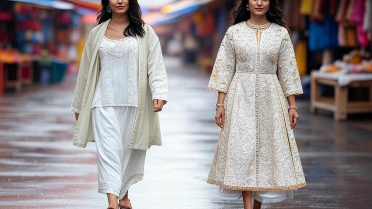 Indie w monsunie – Zwiedzanie Dżajpuru i przyjęcie w pałacu: Za dnia – bawełniana kurtka, sari-inspired top i wygodne klapki na wilgoć. Wieczorem – haftowana sukienka i biżuteria na szykowne przyjęcie