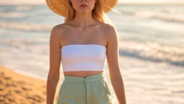 Szorty w jasnym zielonym odcieniu – idealny zestaw na plażowy spacer