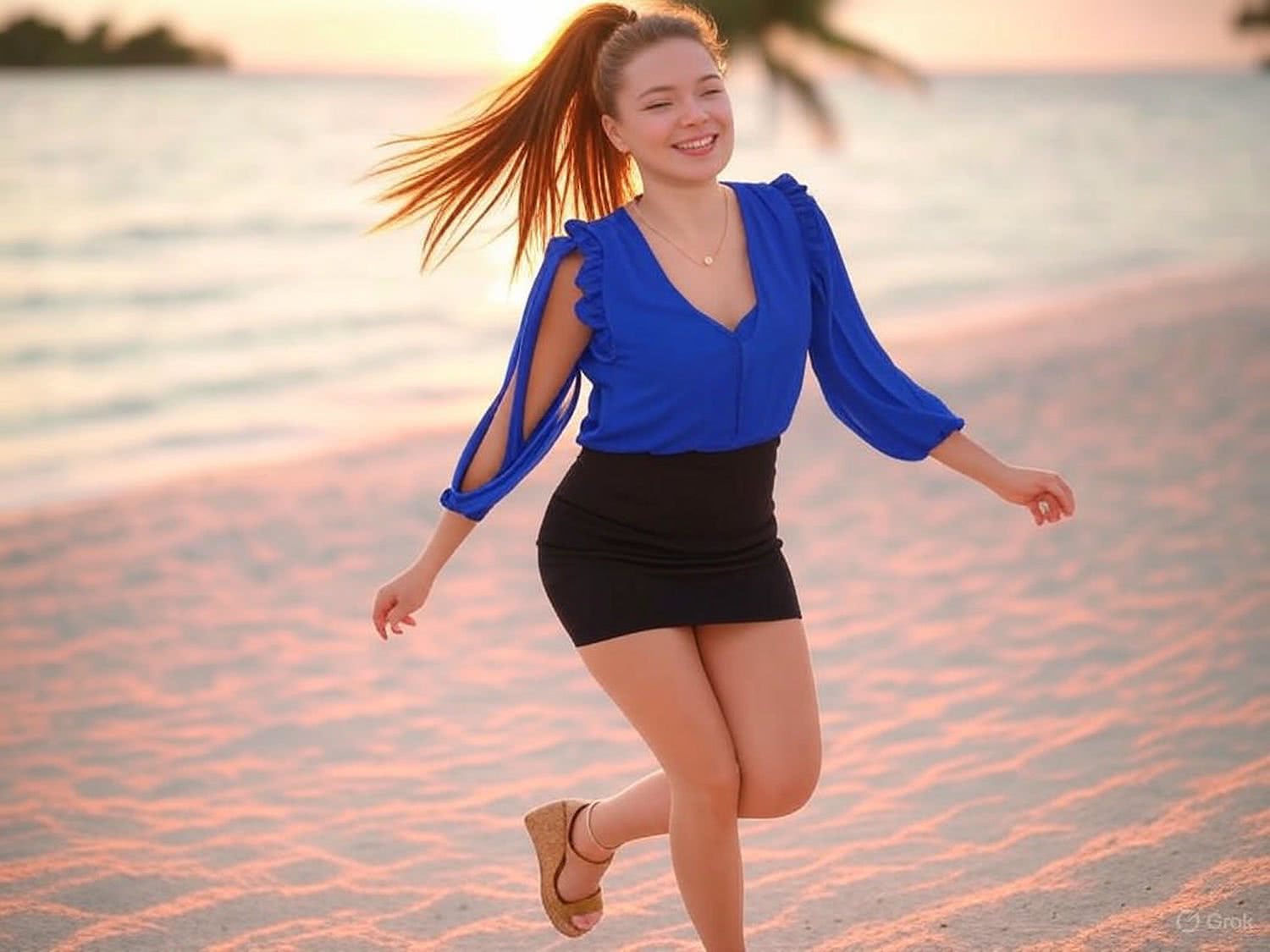 Seksowna bluzka z wycięciami na ramionach i falbanami w odcieniu kobaltu na imprezę taneczną