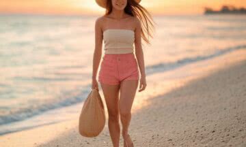 Szorty w jasnym czerwonym odcieniu – idealny zestaw na plażowy spacer