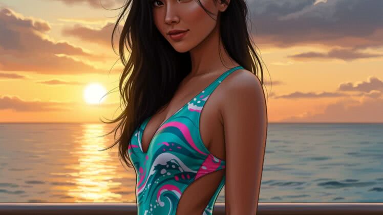 Jednoczęściowy kostium z siateczkowymi wstawkami: Zmysłowość i fantazyjne wzory na tarasie luksusowego hotelu