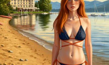 Bikini z wiązaniami w stylu wrap: Granat i neonowa pomarańcza dla letniej pewności siebie nad jeziorem