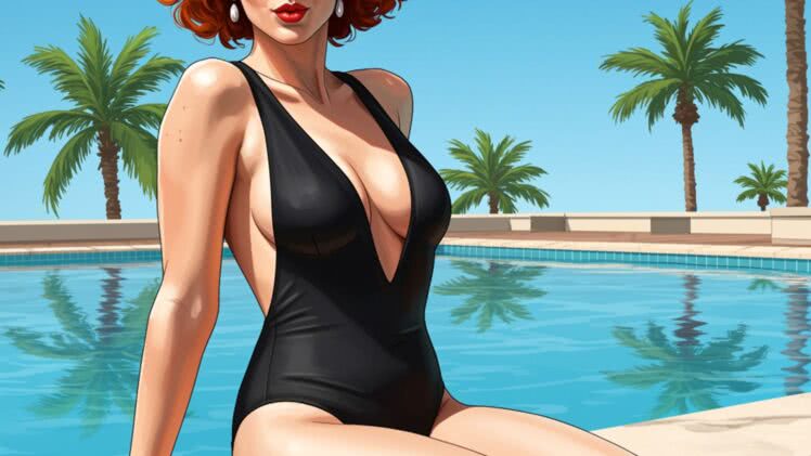 Jednoczęściowy kostium z głębokim dekoltem: Jak matowa czerń i błyszczące akcenty dodają pewności siebie na luksusowym basenie