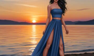 Długa spódnica z rozcięciami i obcisły top: Wakacyjny seksapil dla filigranowej kobiety