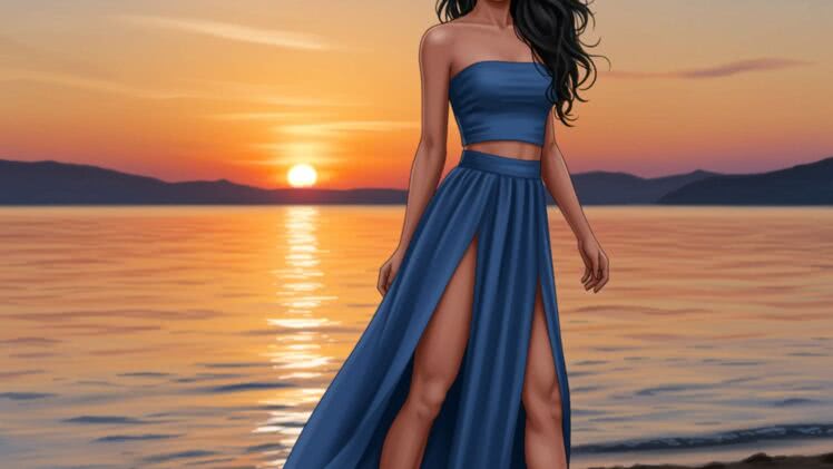 Długa spódnica z rozcięciami i obcisły top: Wakacyjny seksapil dla filigranowej kobiety