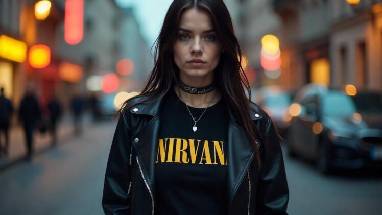 Rockowe warstwy – Jak nosić oversize z pazurem. Luźna koszulka z nadrukiem, skórzane legginsy i ramoneska. Stylizacja dla odważnej, seksownej rockmanki, która stawia na komfort i siłę