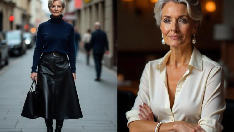 50-letnia kobieta w skórzanej spódnicy – Odwaga w dojrzałym stylu