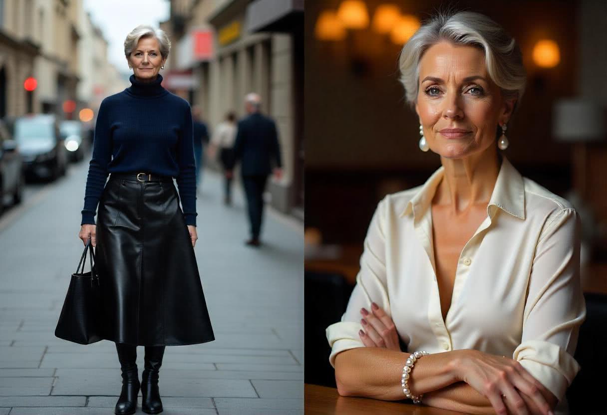 50-letnia kobieta w skórzanej spódnicy – Odwaga w dojrzałym stylu