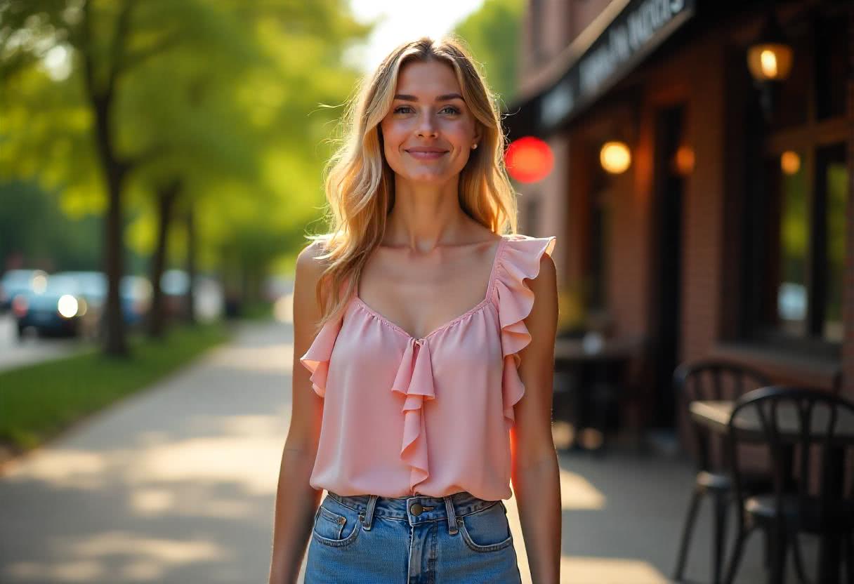 Kobieta dwudziestoletnia w topie z szyfonu – Lekkość w detalach