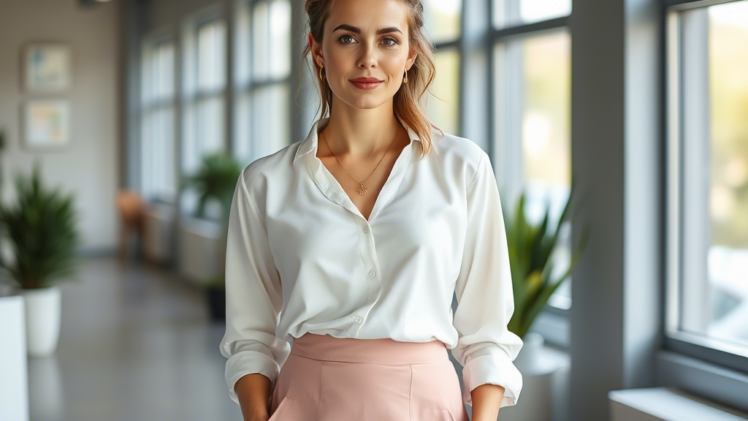 Spódnica ołówkowa w pastelowym czerwonym kolorze – idealny wybór na letnie spotkanie biznesowe