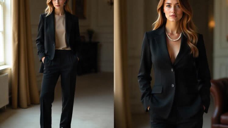 Klasyczny garnitur w czerni – Jak nosić go na co dzień i na wieczór: Luźny krój z sneakersami dla wygody, dopasowany z obcasami dla seksapilu. Idealny dla sylwetki klepsydry