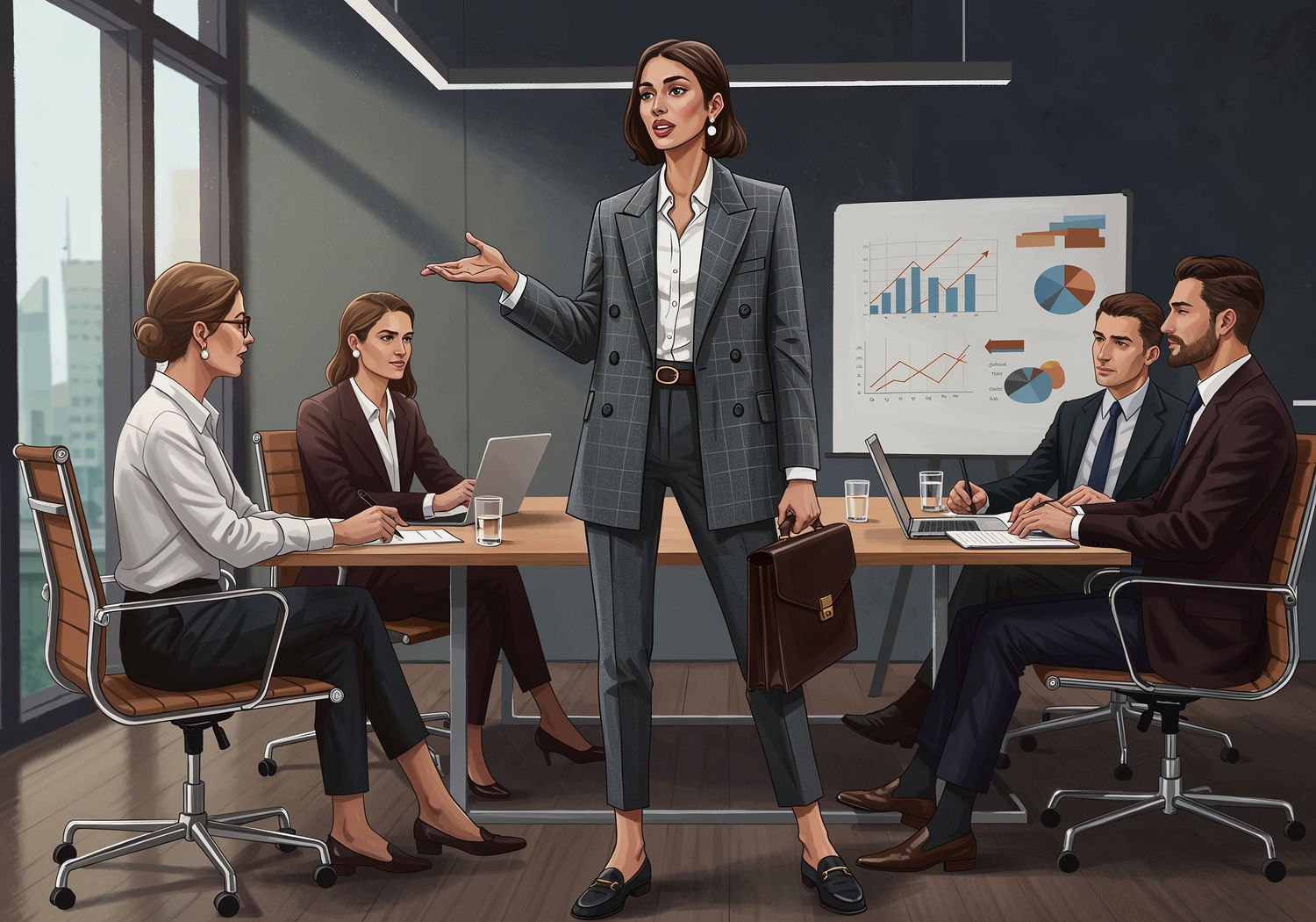 Dwurzędowa marynarka w kratę księcia Walii – klasyka budująca autorytet w biznesie