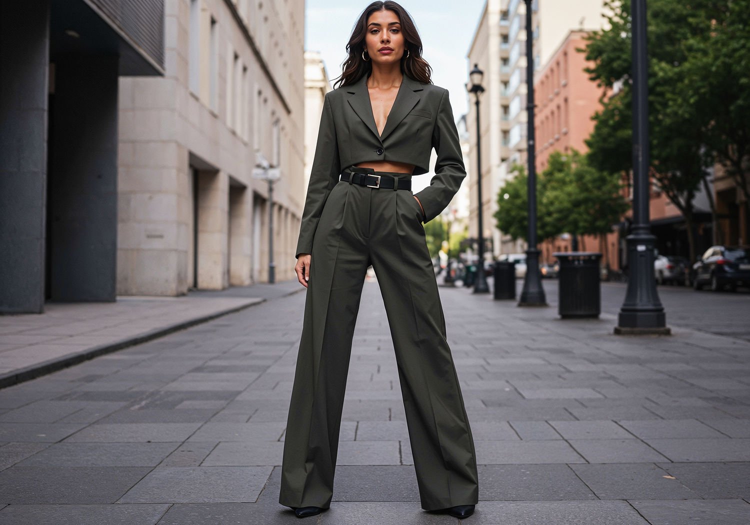Modna kobieta – Cropped blazer i spodnie z wysokim stanem jako klucz do idealnych proporcji